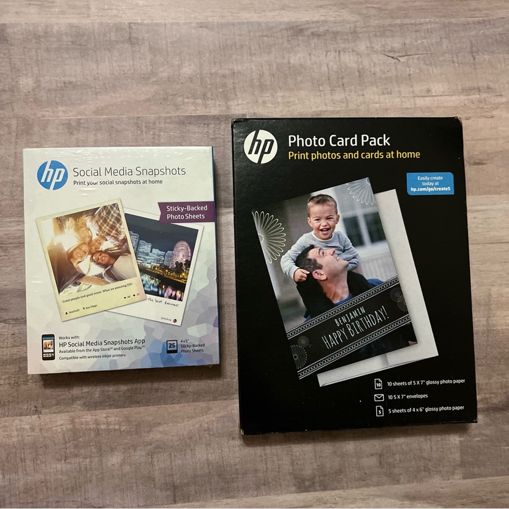 HP Social Media Photo Paper Snapshots Sticky Back 4"x5" & Photo Card Pack New